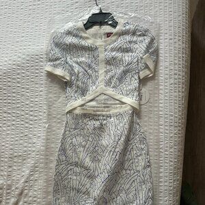 STAUD White and Blue Patterned Dress